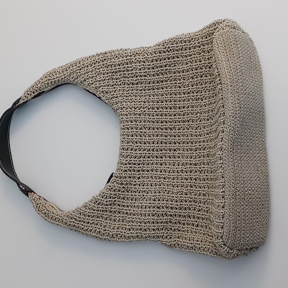 Sigrid Olsen-Vintage Crocheted Shoulder Bag w/Leather Strap & trim-Natural Beige - Picture 2 of 16